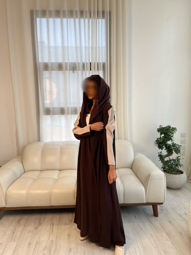 القمــاش كتان بني•قماش اكمام كريب•قصـه كلـوش