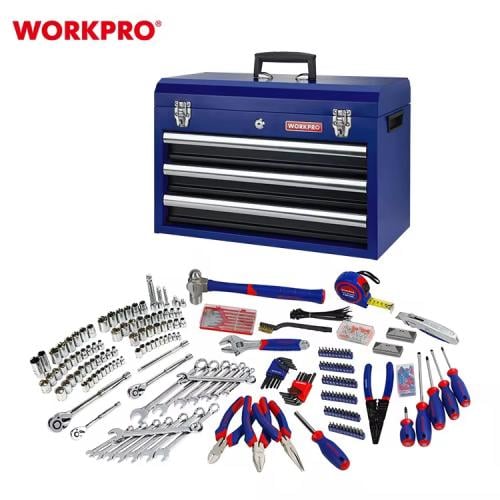 طقم عدة WORKPRO احترافي مع صندوق معدني وأدراج متعد...