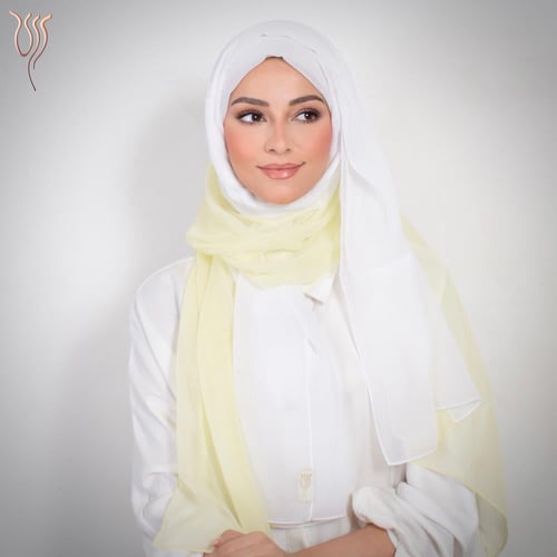 طرحة بوال لونين أصفر وأبيض طبقة واحدة