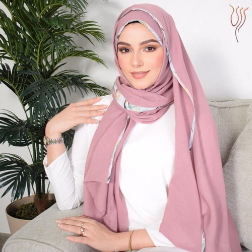 طرحة بوال زهري مع خطين قماش مشجر