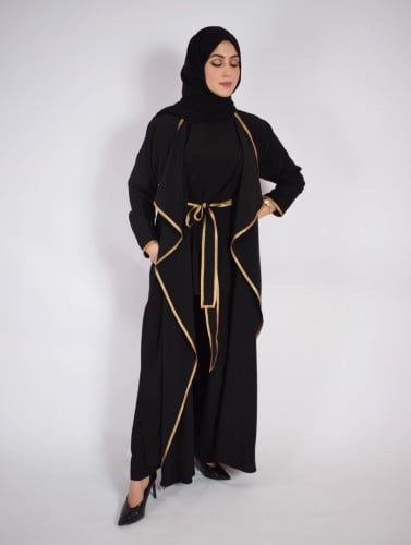 عباية أسود يوريو بأطراف بييه ذهبي