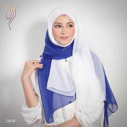 طرحة بوال لونين نيلي وأبيض طبقة واحدة