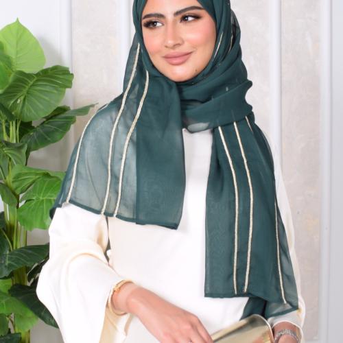 طرحة بوال أخضر غامق وخطوط قيطان ذهبي