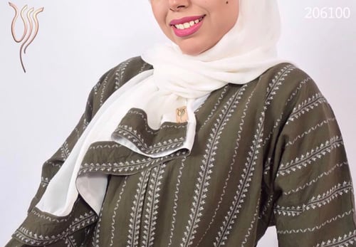 عباية زيتي مشجر اوف وايت