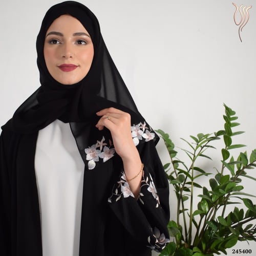 عباية ثنية كريب خفيف ورود