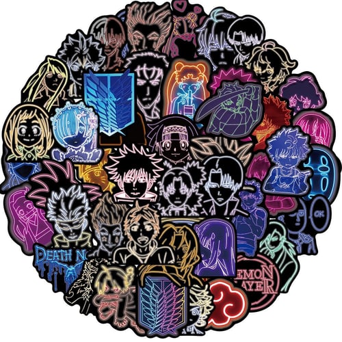 ملصقات أنميات متفرقة نيون 50 ملصق