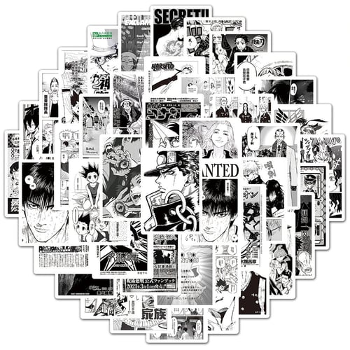 ملصقات أنميات متفرقة أبيض وأسود عدد 98 ملصق