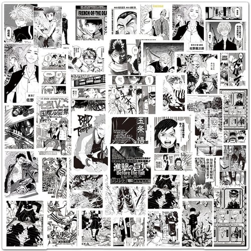 ملصقات أنميات متفرقة أبيض وأسود عدد 98 ملصق