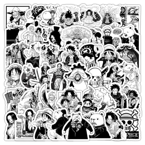 ملصقات ون بيس ابيض وأسود - 100 ملصق وسط