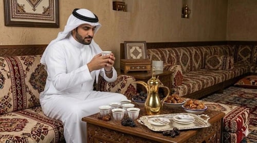 طقم فناجين قهوة عربية نقشة تراثية فاخرة - 12 قطعة...
