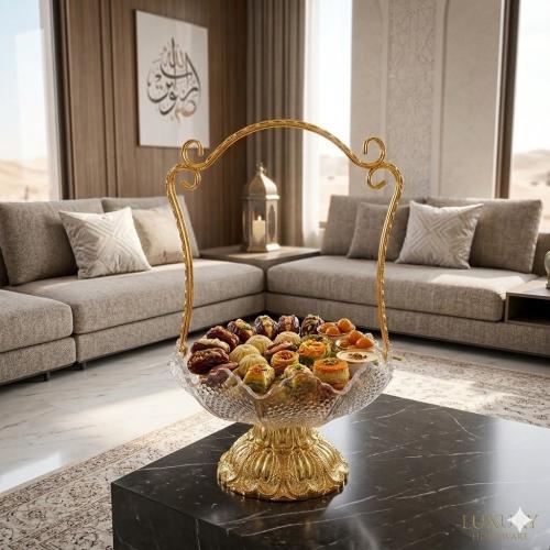 شيالة حلوى اكريليك بقاعدة ومقبض ذهبي