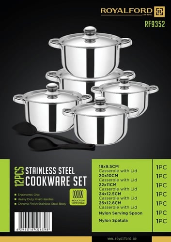 طقم اواني طهي استيل 12 قطعة ROYALFORD