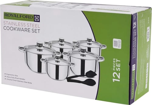 طقم اواني طهي استيل 12 قطعة ROYALFORD