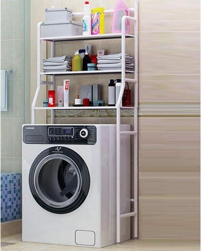 رفوف تنظيم الحمام + رفوف تنظيم الغسالة 3 ارفف أبيض