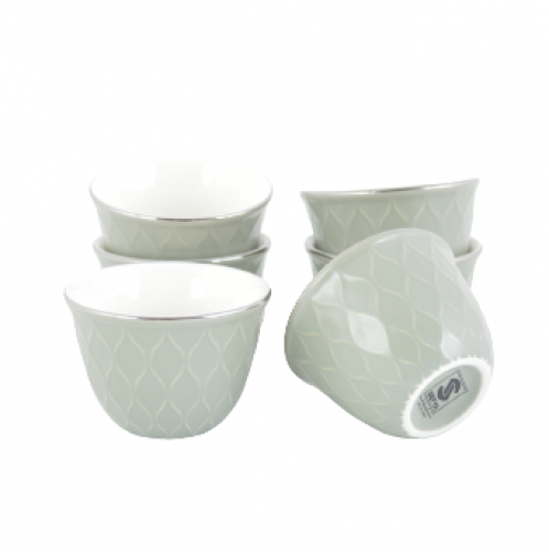 طقم فناجين قهوة اخضر خط فضي