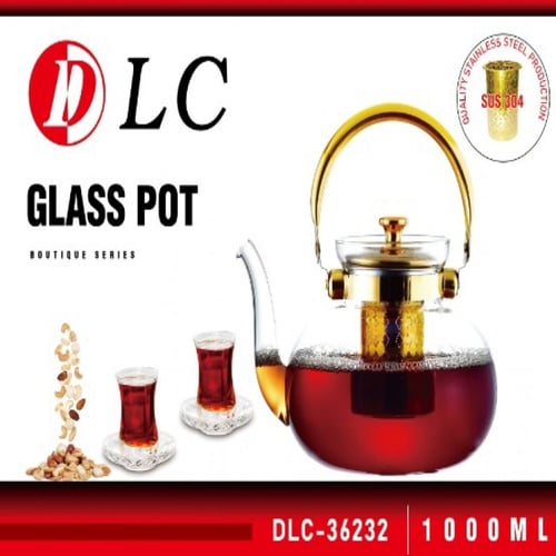 ابريق شاي زجاجي مذهب 1000 ملي