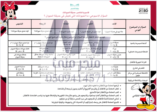 للمعلمين الخطة الاسبوعية لوحدة الحيوانات