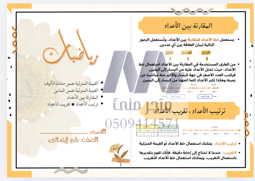 القيمة المنزلية وترتيب الاعداد 5 دروس رابع ابتدائي