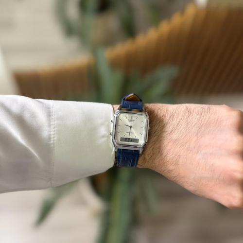 ساعة كاسيو ڤنتج - فضي جلد ازرق