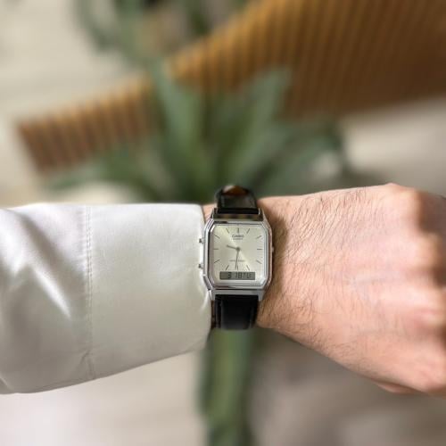 ساعة كاسيو ڤنتج - فضي جلد أسود