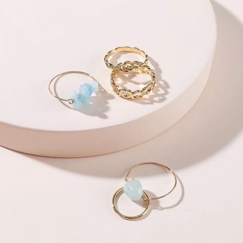 مجموعة خواتم من الحجر الطبيعي- 5 قطع