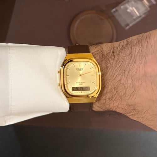 ساعة كاسيو – مطلي بالذهبي مع السير الجلد البني