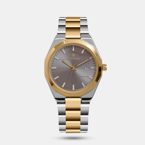 ساعة يد رجالية بسوار ذهبي وفضي VR1011