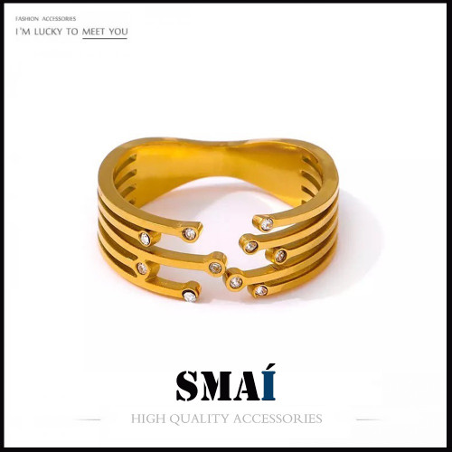 خاتم نسائي ذهبي بقطع الزركون