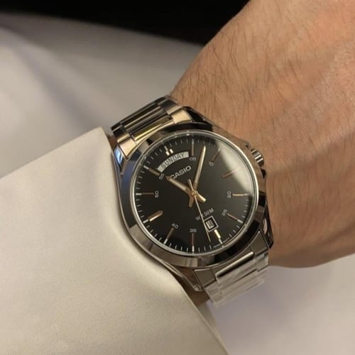 ساعة كاسيو اسود - كوارتز برونزي MTP-1370D