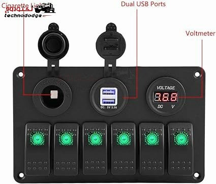 6سويتش اخضر مع قاعدة مع فولت مع يو اس بي مع ولاعه 6SWITCH-VOLUSB-O-GREEN