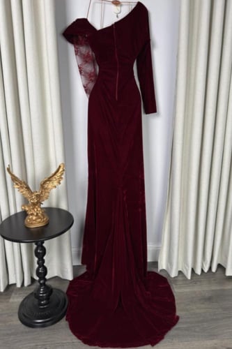 فستان سهرة أنيق شتوي لون عودي