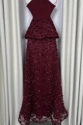 فستان سهرة مشغول لونين كحلي و عودي