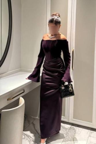 فستان ناعم وف شولدر لون بني