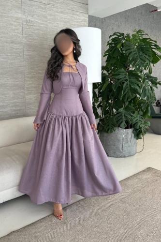 فستان ناعم قطعتين لون موف