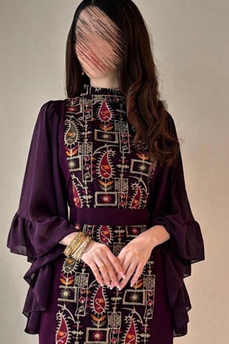 جلابية ناعم اوف شولدر لون ليلكي