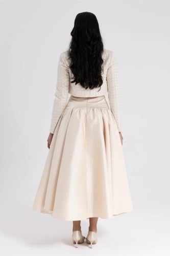 فستان ناعم قطعتين لون بيج