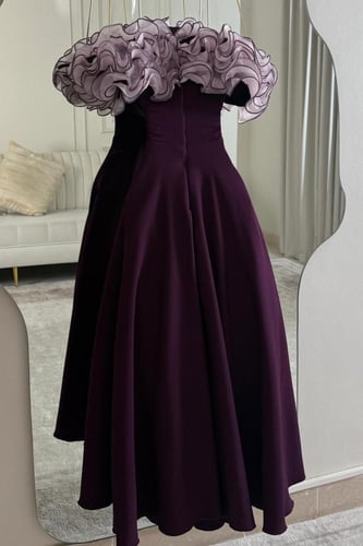 فستان ناعم آنيق مكشوف من اكتاف لون موف