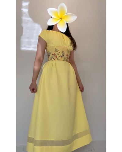 فستان سهره أوف شولدر لون أصفر