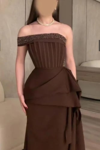 فستان سهرة أنيق لون بني