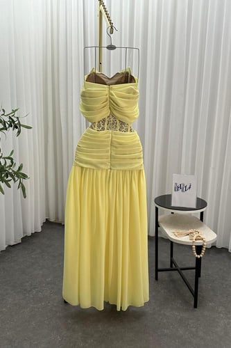 فستان سهره أوف شولدر لون أصفر