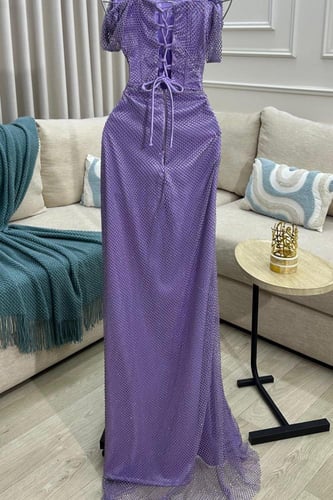 فستان سهره أوف شولدر ثلاث الوان فوشي و اخضر وموف