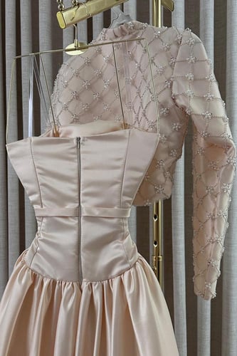 فستان ناعم قطعتين لون بيج