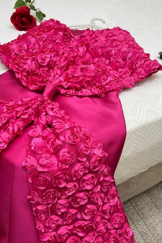 فستان سهره اوف شولدر لون فوشي