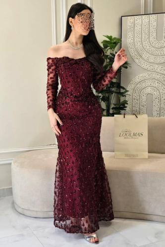 فستان سهره أوف شولدر مشغول بعدة الوان