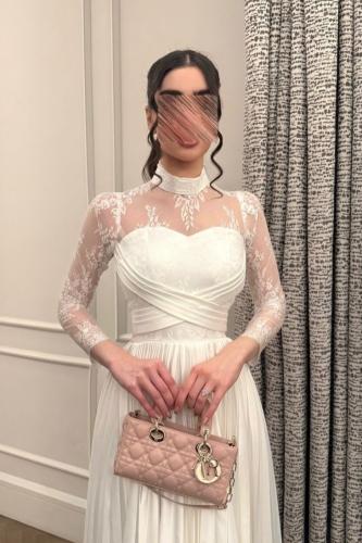 فستان سهره ناعم اوف شولدر لون ابيض