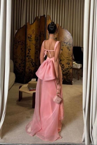 فستان سهره بذيل فيونكه لون خربزي