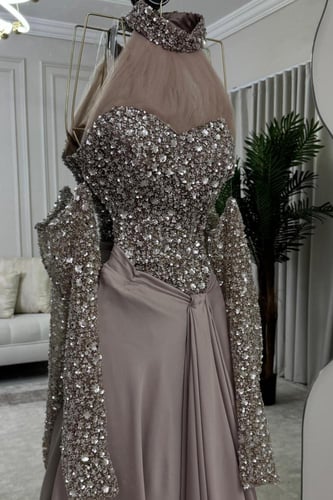 فستان سهرة اوف شولدر مشغول لون وردي