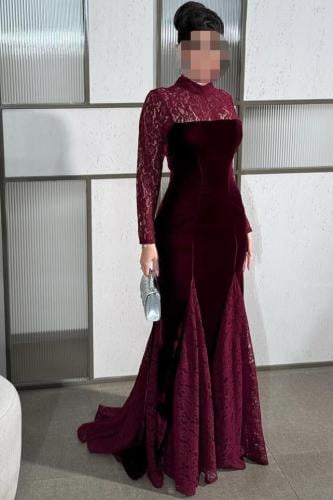 فستان سهرة أنيق شتوي لون عودي