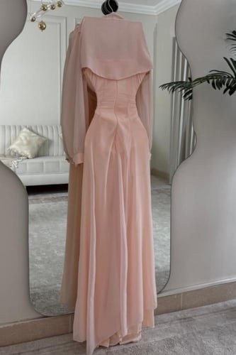 فستان سهر اوف شولدر لونين وردي و عودي
