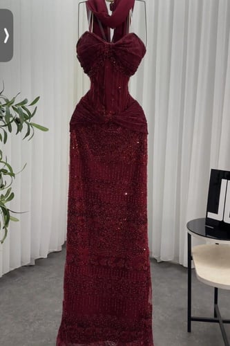 فستان سهره توب مشغول لون عودي